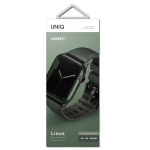 Силиконова каишка UNIQ Linus - Apple Watch Ultra 49mm / Ultra 2 49mm / 45mm Series 9 / 45mm Series 8 / 45mm Series 7 / 44mm SЕ (2nd gen) / 44mm SE / 44mm Series 6 / 44mm Series 5 / 44mm Series 4 зелена - Img 3