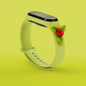 Силиконова каишка Xmas - Xiaomi Mi Band 5 / Band 6 коледен дизайн (имел) зелен - Img 2