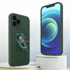 Силиконов гръб с държач-стойка Ring - iPhone 13 mini кафяв - Img 2
