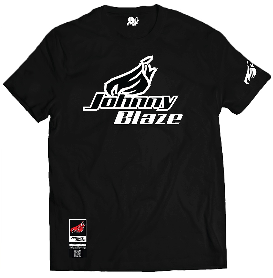 Johnny Blaze T-shirt - Classic Big JB & Famous Flame [ Black White
