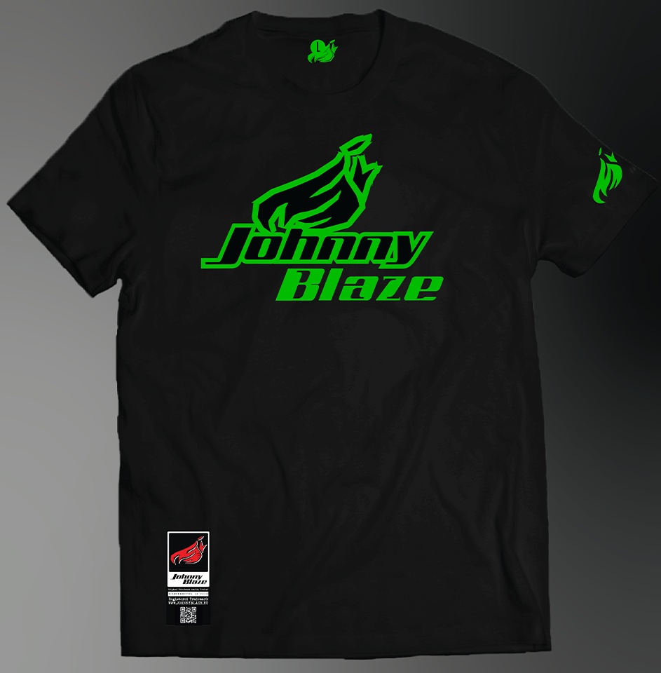 Johnny Blaze T-shirt - Classic Big JB & Famous Flame [ Black White