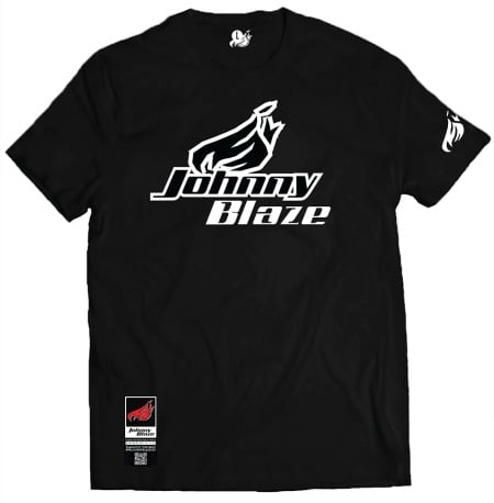 Johnny Blaze T-shirt -  Classic Big JB & Famous Flame  [ Black White / Glow in the Dark ]  Edition 4