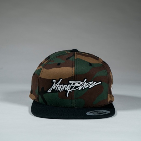 Johnny Blaze Camouflage Snapback Embroidered Cap - Handwritten [ Camo Black Red Glow in the Dark ]