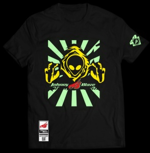 Phosphorescent Johnny Blaze T-shirt - Invader Alien Two Yellow Black Edition 2 - front
