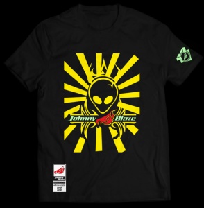 Phosphorescent Johnny Blaze T-shirt - Invader Alien One Yellow Black Edition 2 - front