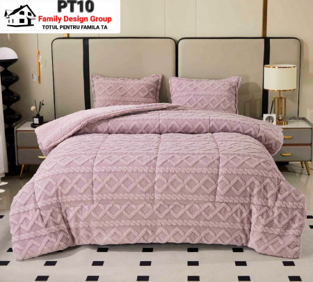 Set cu model in relief de 2 Persoane Pilota Cocolino cu Blanita 3 Piese, 2 Fete de Perna, Family Desing, 200 x 230cm, PT10