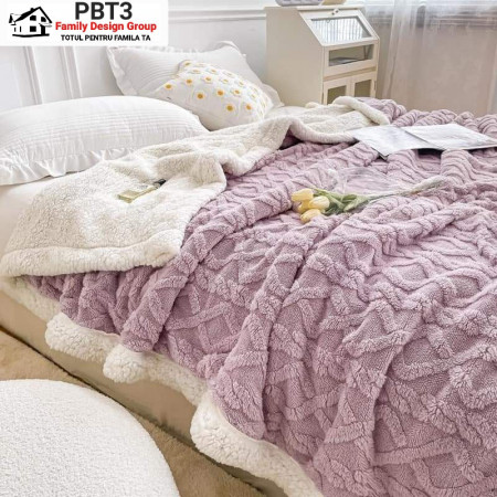 Patura dubla cocolino tip tricotaj, cu model in relief, blanita ecologica, Family Design, PBT3, 200X230 cm, 3 kg