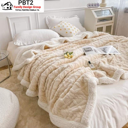 Patura dubla cocolino tip tricotaj, cu model in relief, blanita ecologica, Family Design, PBT2, 200X230 cm, 3 kg