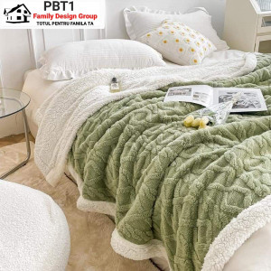 Patura dubla cocolino tip tricotaj, cu model in relief, blanita ecologica, Family Design, PBT1, 200X230 cm, 3 kg