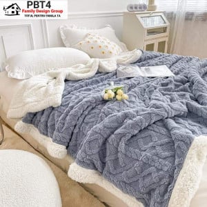 Patura dubla cocolino tip tricotaj, cu model in relief, blanita ecologica, Family Design, PBT4, 200X230 cm, 3 kg
