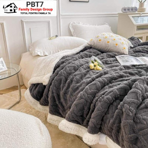 Patura dubla cocolino tip tricotaj, cu model in relief, blanita ecologica, Family Design, PBT7, 200X230 cm, 3 kg