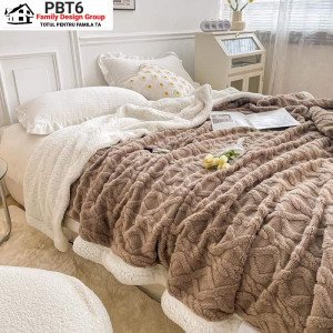 Patura dubla cocolino tip tricotaj, cu model in relief, blanita ecologica, Family Design, PBT6, 200X230 cm, 3 kg