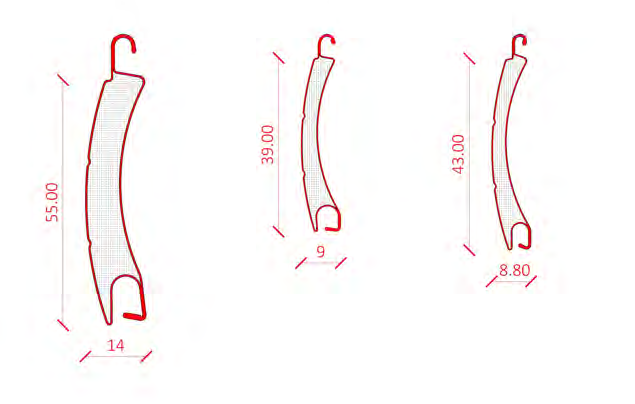 Schema lamele din aluminiu pentru rulou exterior, profile de 39, 43 si 55 mm
