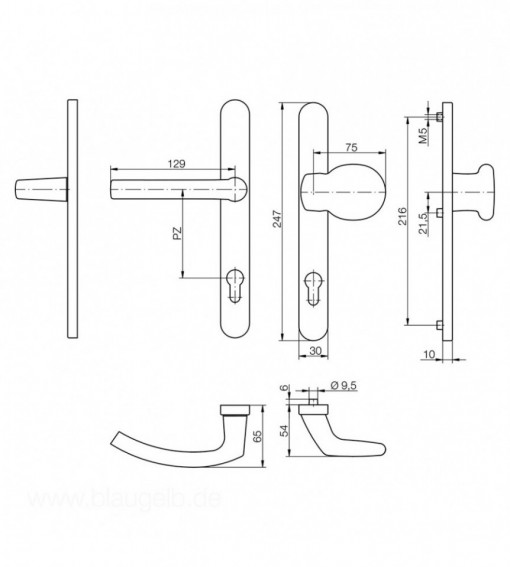 Dimensiune maner usa cu buton fix, argintiu, blaugelb