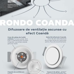Difuzor din ghips fără cadru pentru tavan rigips Ergovent Rondo COANDA D125 - Img 10