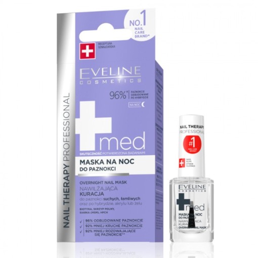 Tratament unghii Eveline de refacere, 12 ml, MED+ Overnight Nail Mask