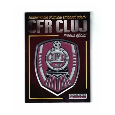 Emblema adeziva CFR CLUJ din aluminiu embosat + carton cu AUTOGRAF