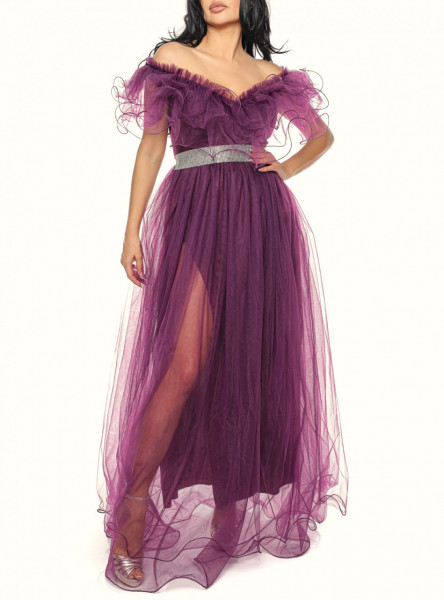 Rochie lunga tulle mov pruna V