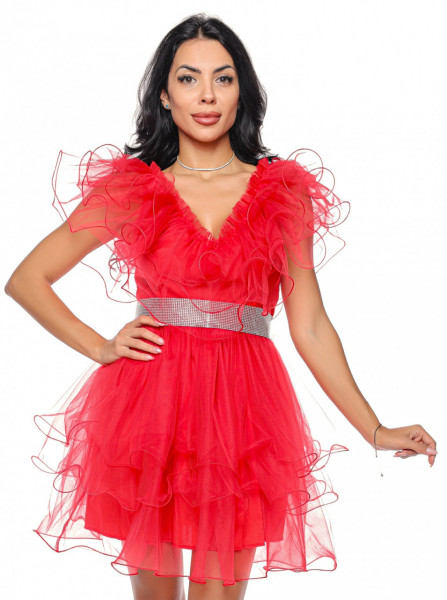 Rochie scurta tulle rosu V