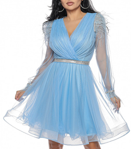 Set mama/fiica din tulle bleu cu pene