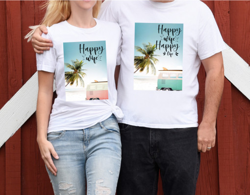 Set tricouri cuplu Happy wife, happy life