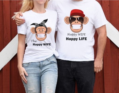Set tricouri cuplu Happy wife, happy life 2