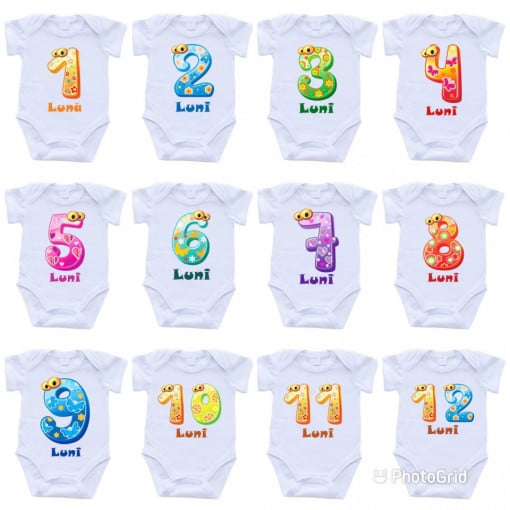 Set 12 body-uri cu lunile bebelusului