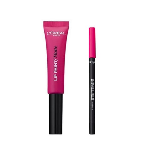 Ruj de buze + Creion contur L\'Oreal Lip Kit Paint 202 King Pink