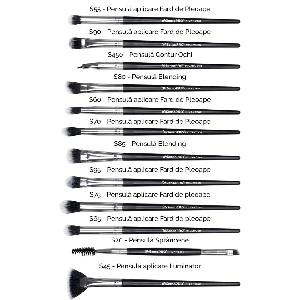 Set 12 pensule machiaj Senso Pro Milano Black Silver + Borseta - 2 | YEO