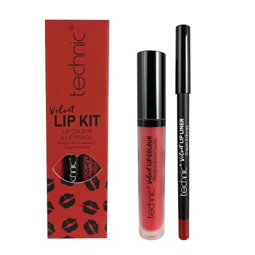 Set ruj si creion de buze, Technic, Velvet Lip Kit, Vintage Red