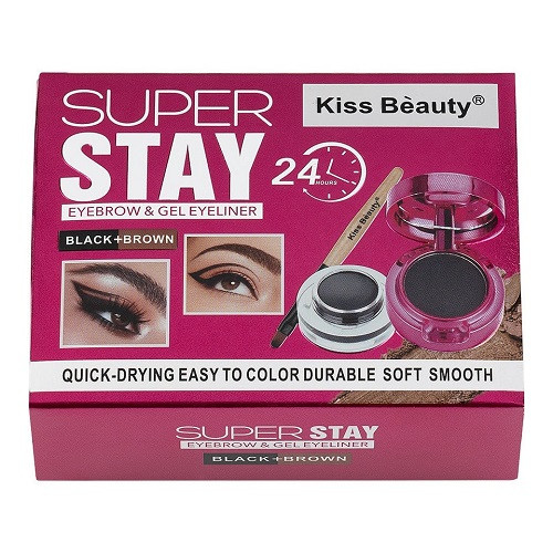 Kit Sprancene, Kiss Beauty, Super Stay 24H, 2 Gel Sprancene, 2 Fard Sprancene, Pensula, Black-Brown - 2 | YEO