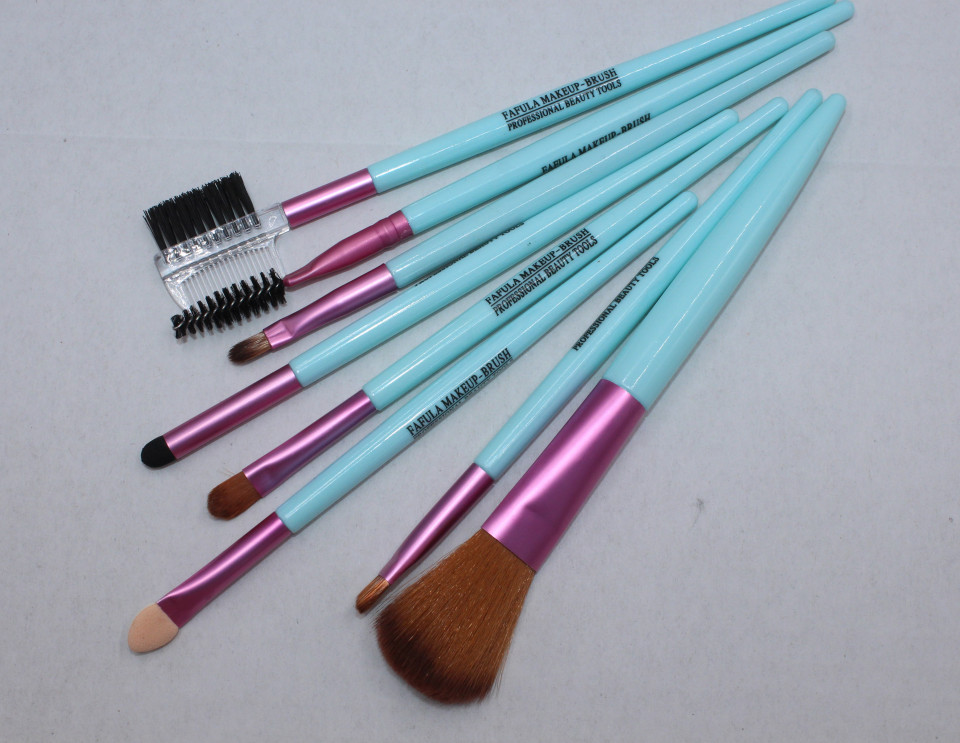 Set Pensule Machiaj, Makeup, 8 pensule, turcoaz - 4 | YEO