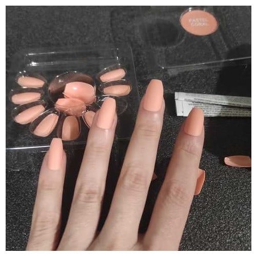 Set 24 unghii false, cu adeziv inclus, Technic, False Nails, Squareletto, Pastel Coral - 1 | YEO