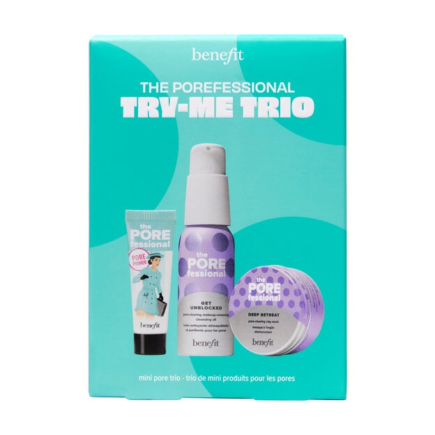 Set pentru Curatarea Porilor, Benefit, Try Me Trio, Primer, Demachiant, Masca