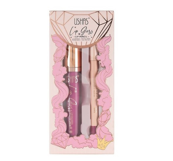 Set ruj si creion de buze, Ushas, Lip Gloss Lip Pencil, 06 - 2 | YEO