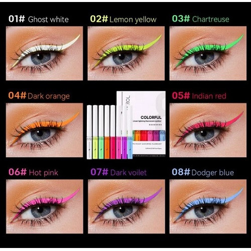 Set Tus Lichid Colorat, Derol, Colorful Fluorescent Eyeliner, 8 Tusuri Ochi - 1 | YEO