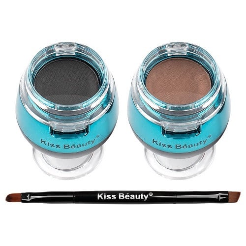 Kit Sprancene, Kiss Beauty, Fit Eye Durable, 2 Gel Sprancene, 2 Fard Sprancene, Pensula, Black-Brown - 2 | YEO