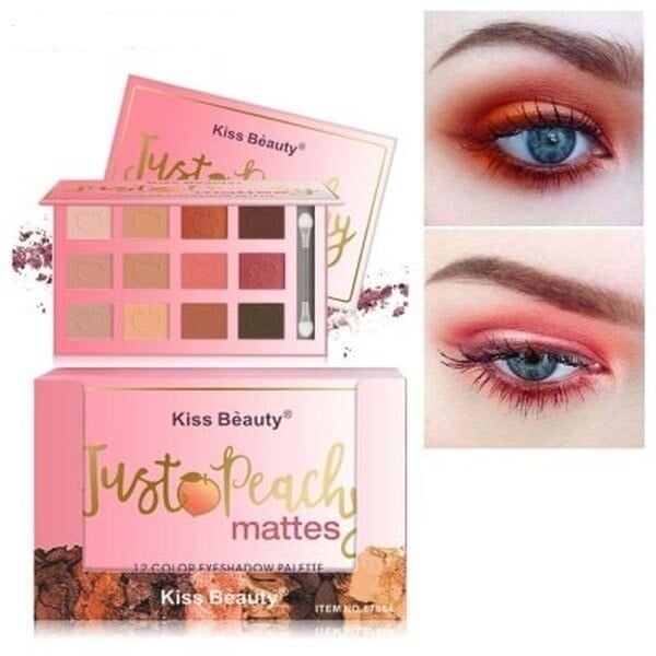 Paleta 12 Farduri de Ochi Mate, Kiss Beauty, Just Peachy Mattes, 01, Cu Oglinda si Aplicator, - 2 | YEO