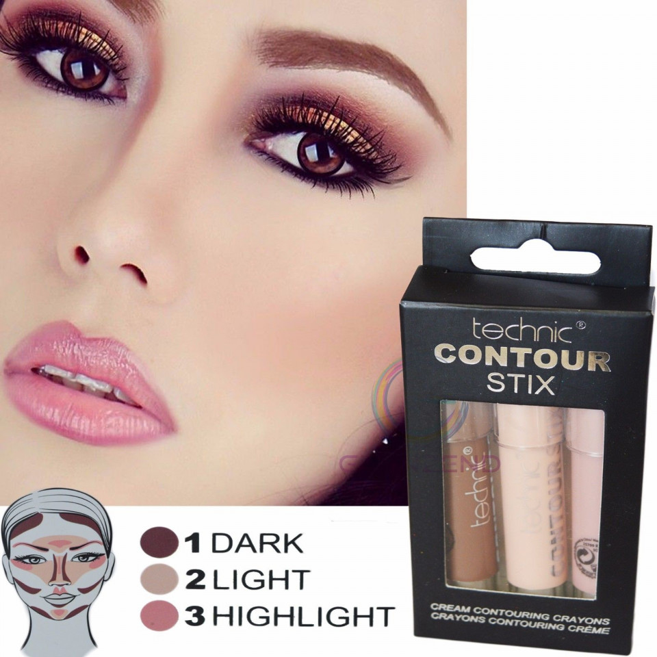 Set 3 creioane cremoase contur si iluminare, Technic Contour Stix Technic