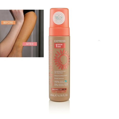 Autobronzant Spuma Profesionala, Sunkissed, Express 1 Hour, Light-Ultra Dark, 95% Ingrediente Naturale, 200 ml