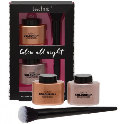 Kit machiaj pudra iluminatoare,pudra bronzanta,pensula aplicare Technic Glow All Night