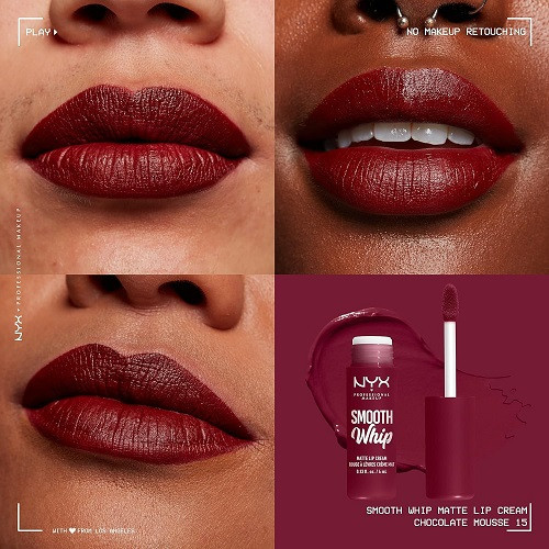 Ruj de Buze Lichid Mat, NYX Professional Makeup, Smooth Whip Matte, 15 Chocolate Mousse, 4 ml - Img 4