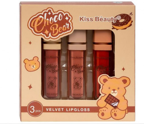 Set 3 rujuri de buze, Kiss Beauty, Choco Bear, A - Img 2