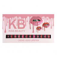 Set rujuri de buze Kiss Beauty, Creme Liquid Lipstick, 12 culori