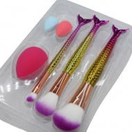 Set aplicatoare machiaj, Makeup, 3 pensule, 3 bureti