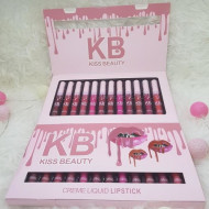 Set rujuri de buze Kiss Beauty, Creme Liquid Lipstick, 12 culori