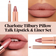 Set Charlotte Tilbury : Ruj de buze Pillow Talk + Creion de buze Iconic Nude