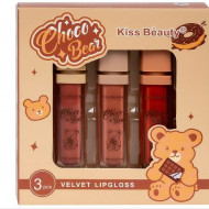 Set 3 rujuri de buze, Kiss Beauty, Choco Bear, A