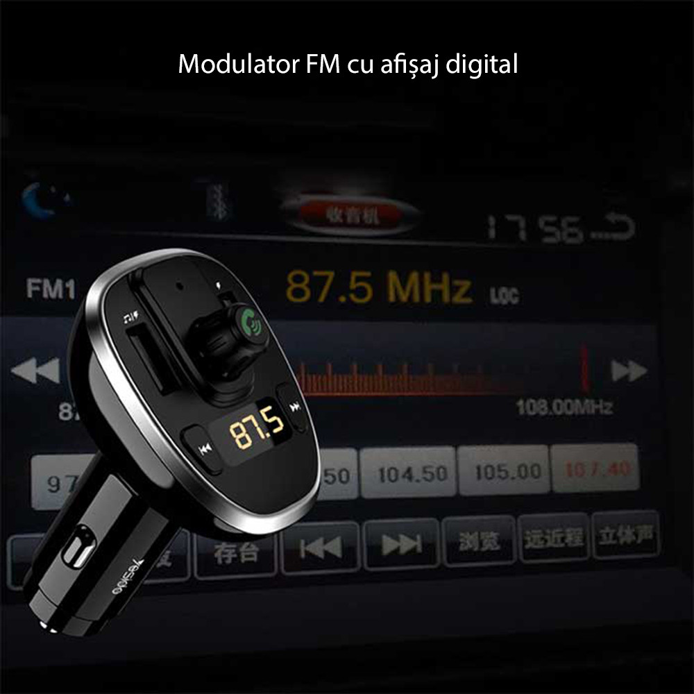 Modulator FM Bluetooth cu afișaj LED
