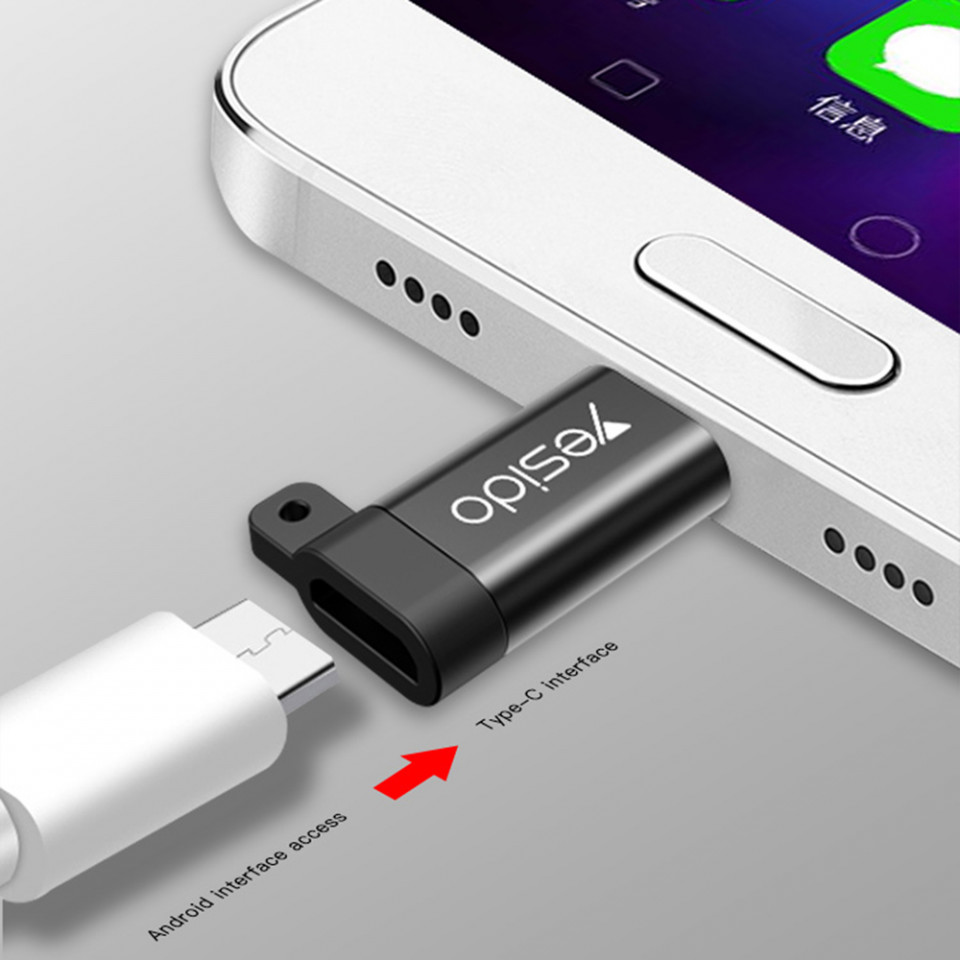 Adaptor Micro-USB la Type-C, Plug & Play, 480Mbps, Yesido (GS04) - Negru - 1 | YEO